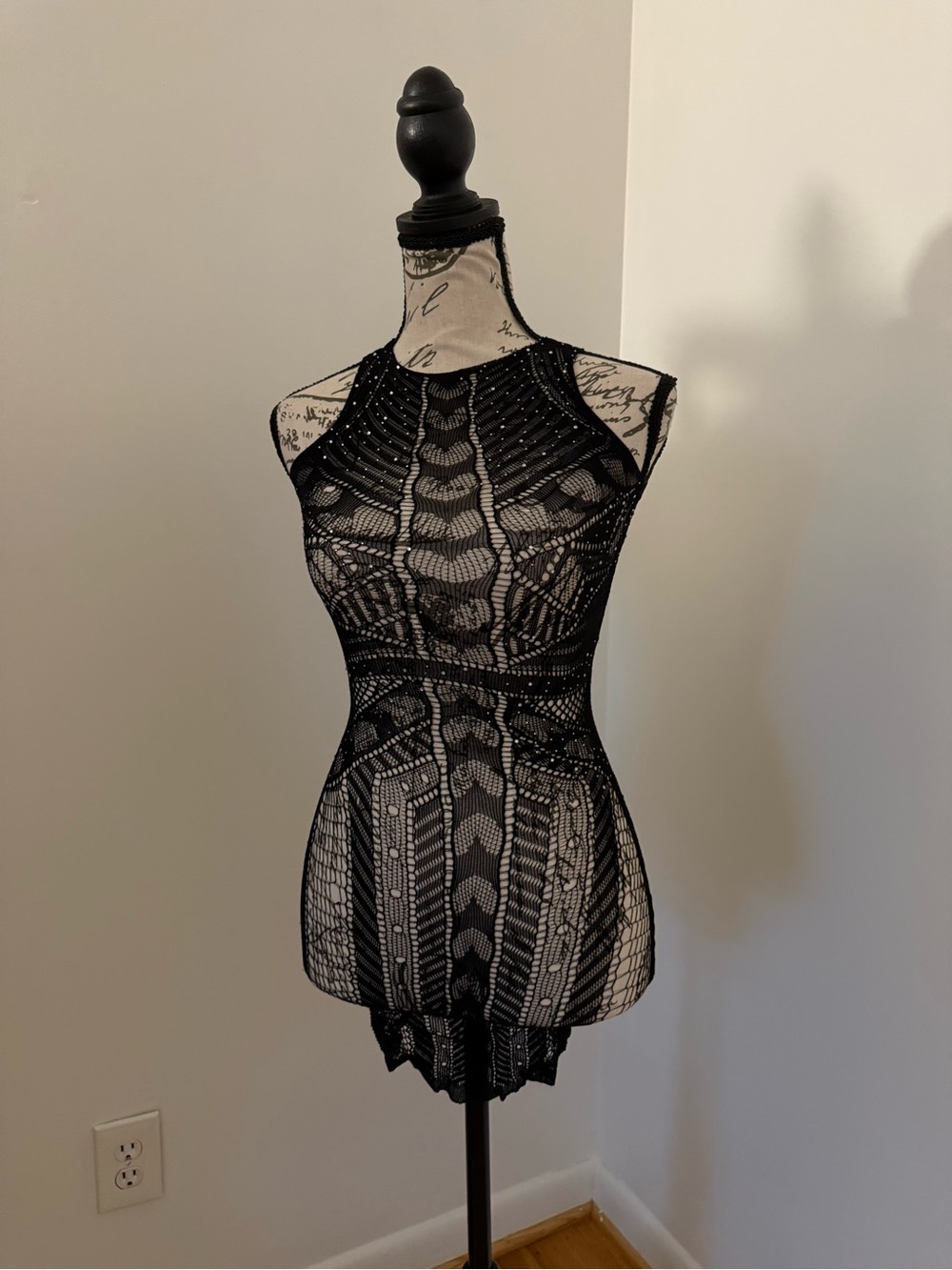 Black mesh tank dress with beaded details